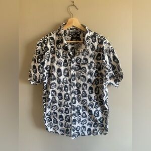 Broken Promises Shirt Mens XL Black White Screaming Sculls Casual Button Up City